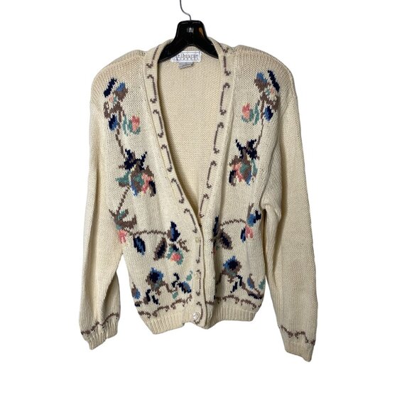 VINTAGE 80'S MELBOURNE ELEMENTS WOMEN'S HAND-KNIT CARDIGAN SWEATER SZ L - Picture 1 of 4